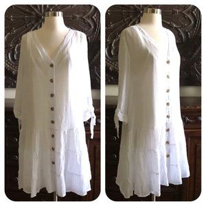 NWT Mlle Gabrielle White Ruffle Layered Dress L